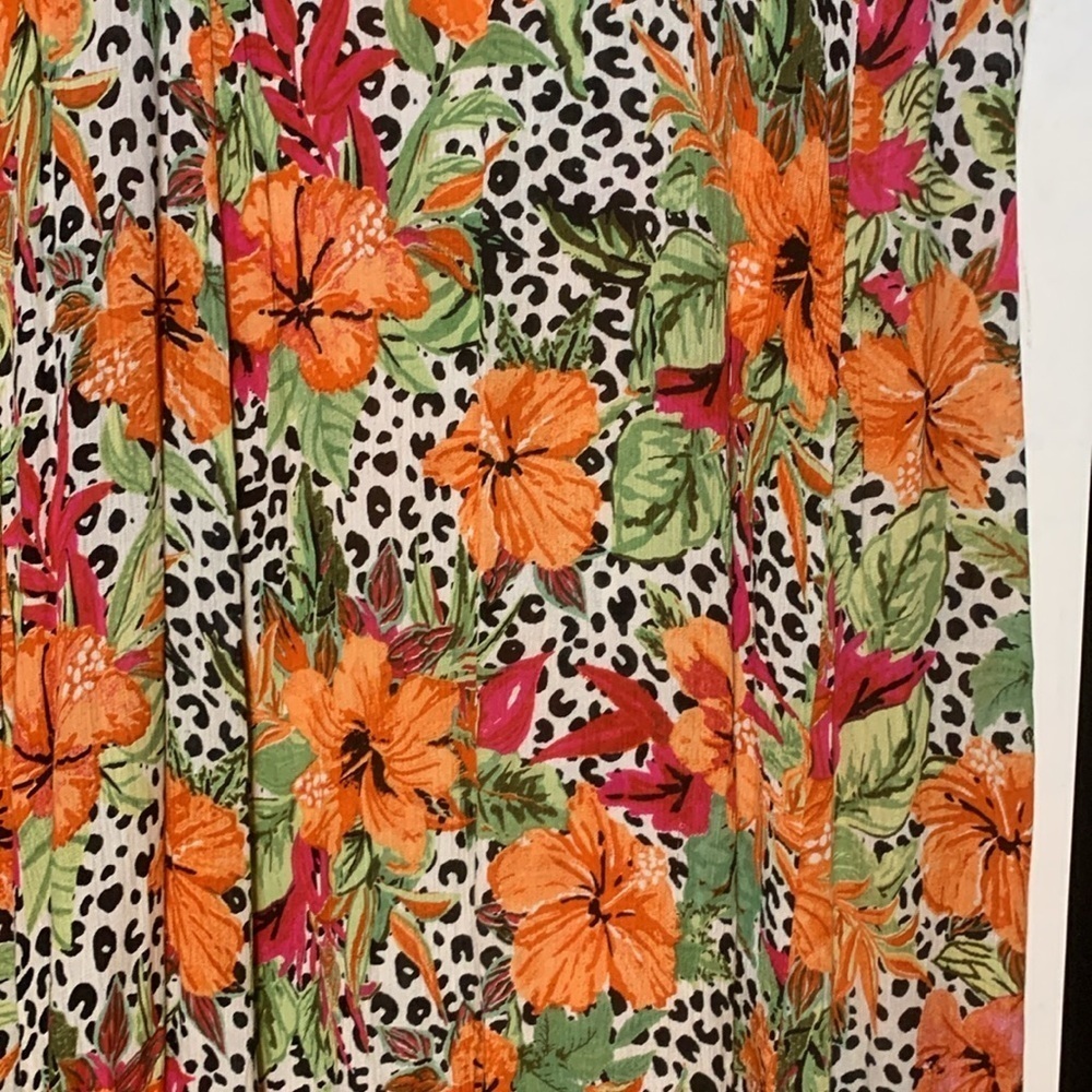 Floral Print Dress Orange and Green Tropical Caftan Miu Miu MooMoo Cover Up - Picture 5 of 7